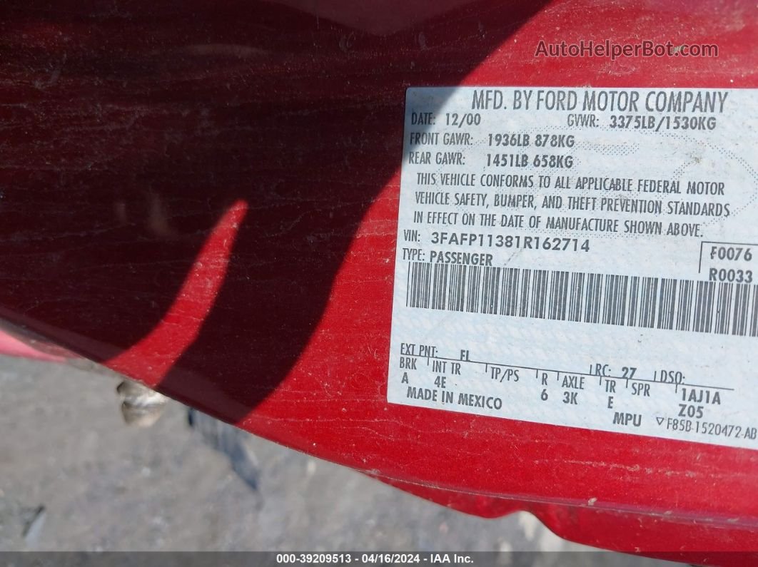 2001 Ford Escort Zx2 Красный vin: 3FAFP11381R162714