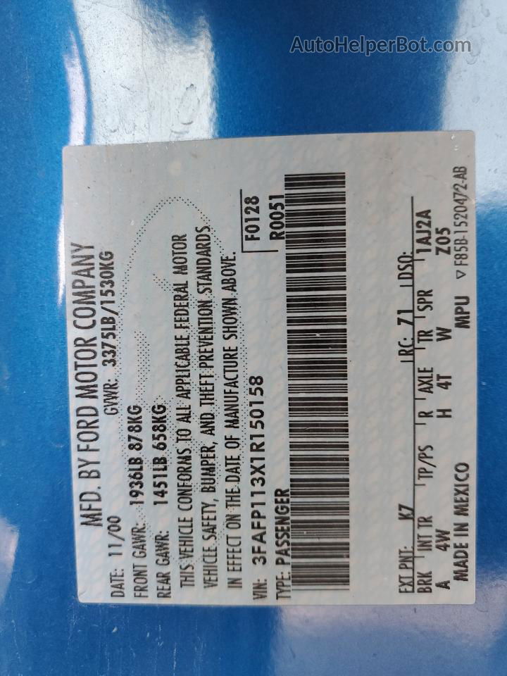 Price & History 2001 Ford Escort Zx2 2.0l 4 vin: 3FAFP113X1R150158