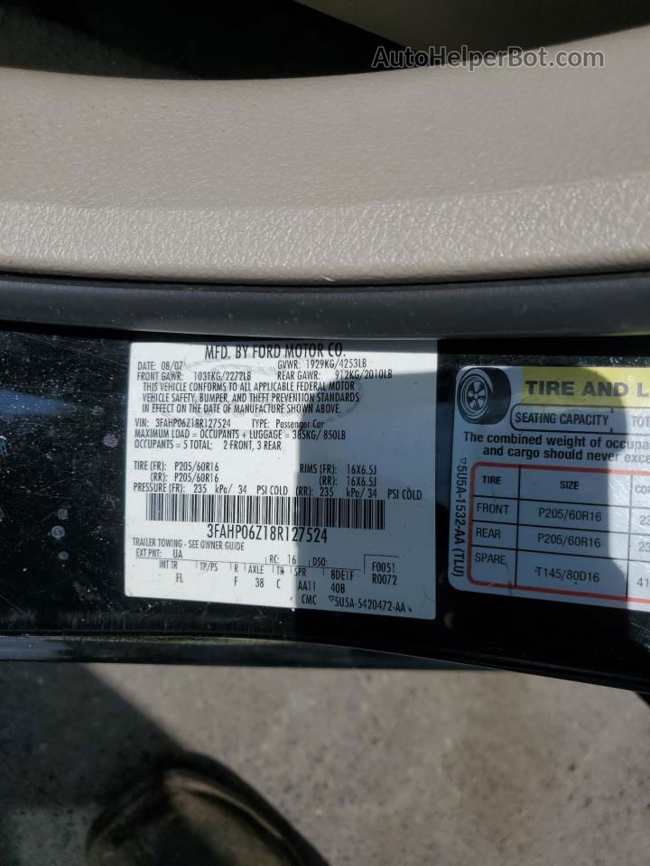 2008 Ford Fusion S Черный vin: 3FAHP06Z18R127524