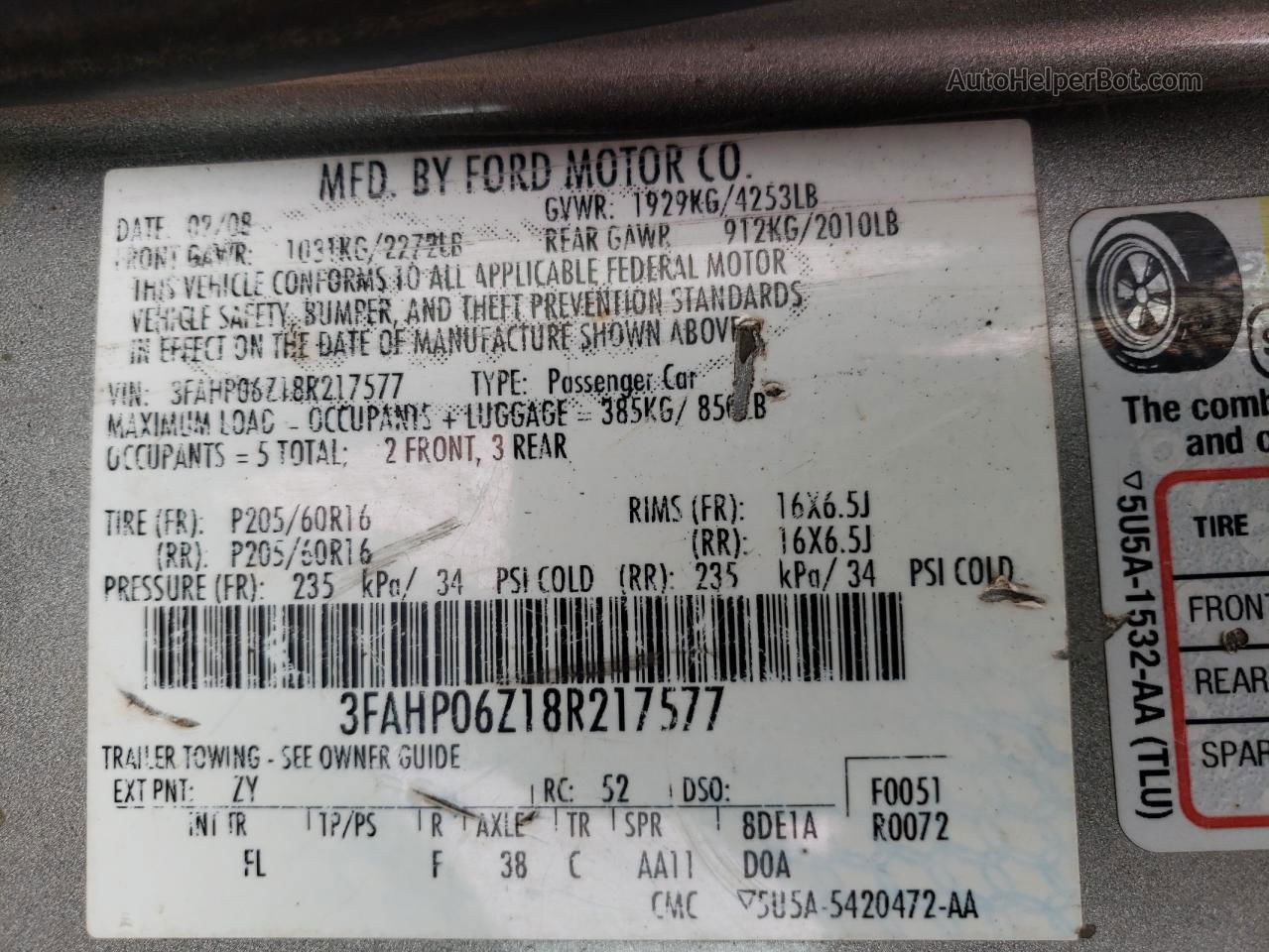 2008 Ford Fusion S Серебряный vin: 3FAHP06Z18R217577