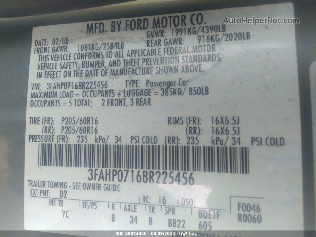 2008 Ford Fusion Se Зеленый vin: 3FAHP07168R225456