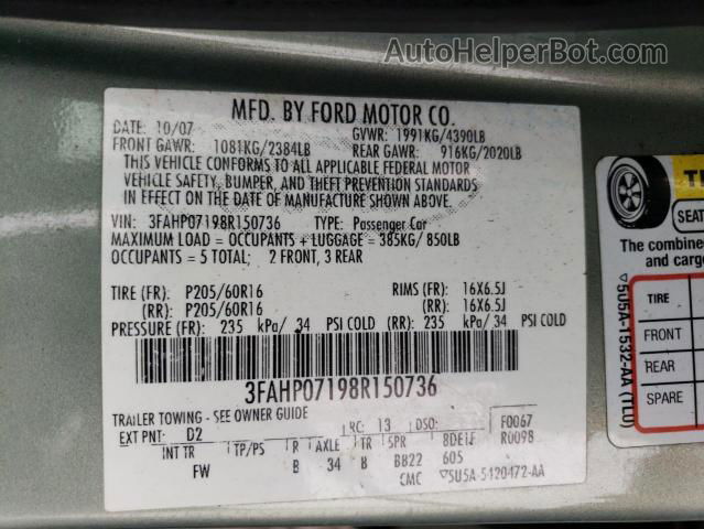 2008 Ford Fusion Se Teal vin: 3FAHP07198R150736