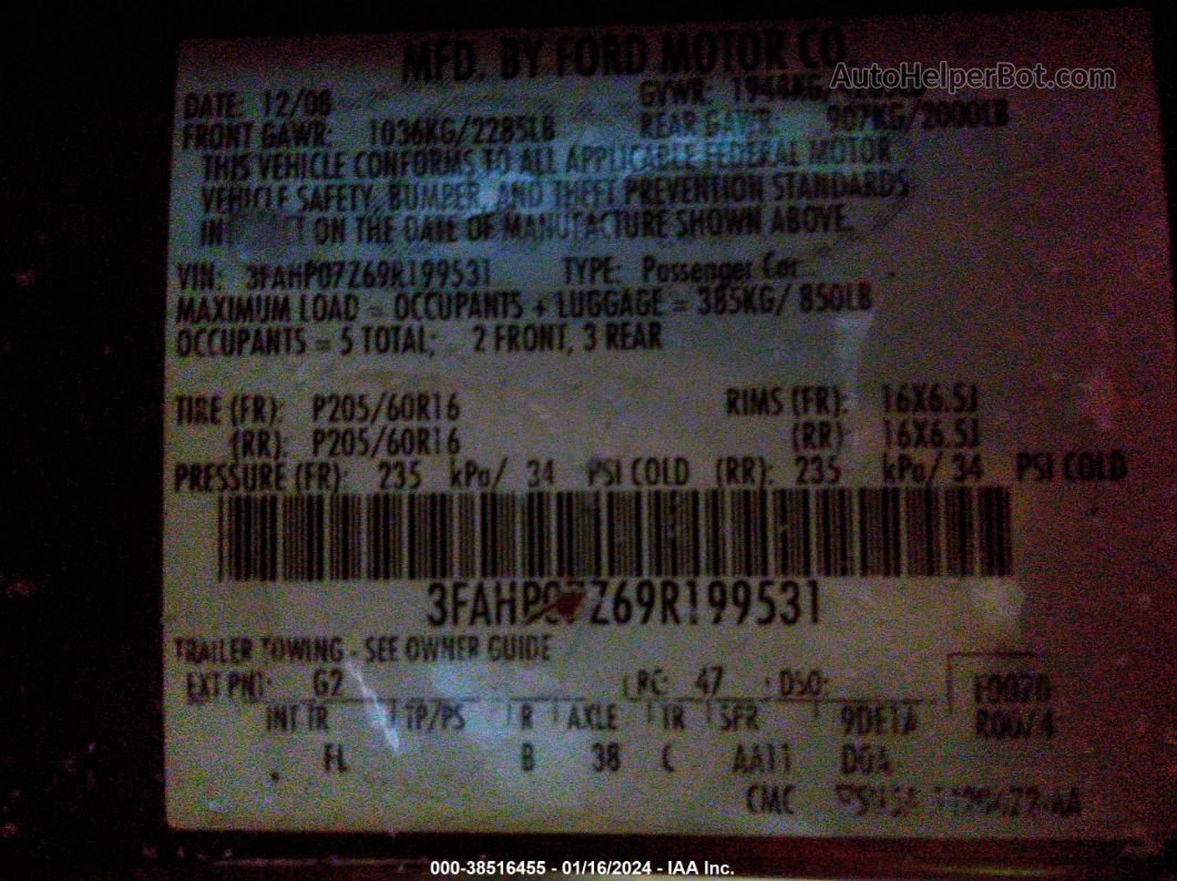 2009 Ford Fusion Se Maroon vin: 3FAHP07Z69R199531