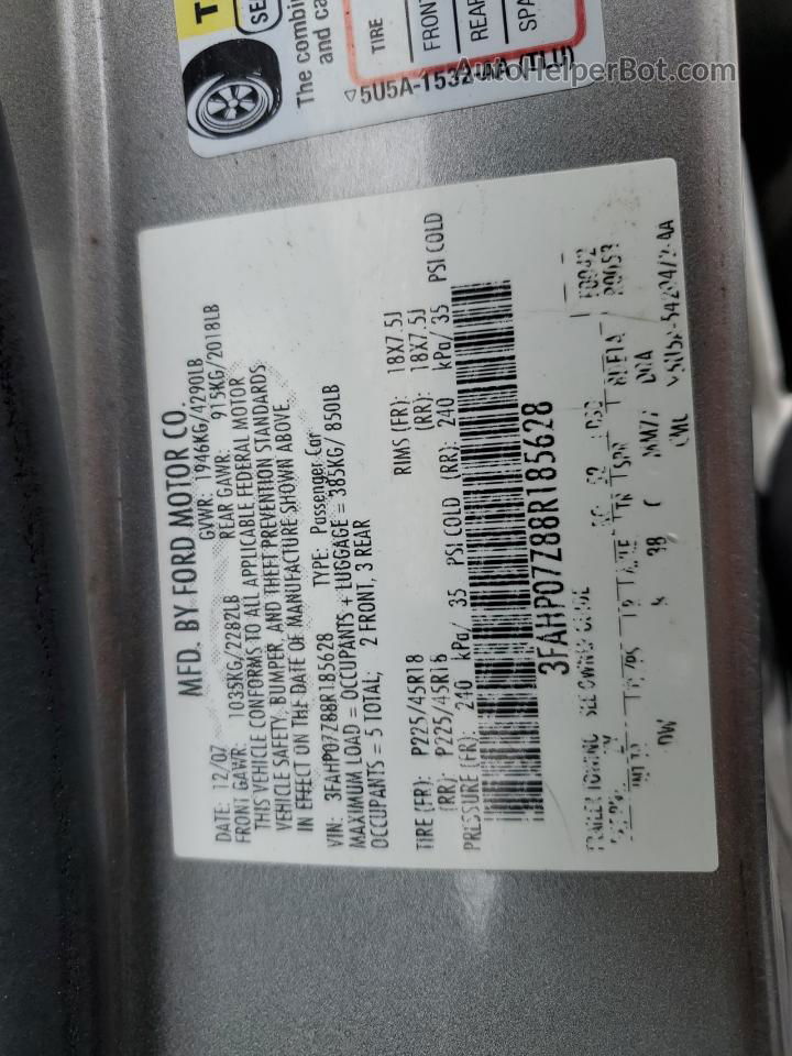 2008 Ford Fusion Se Gray vin: 3FAHP07Z88R185628