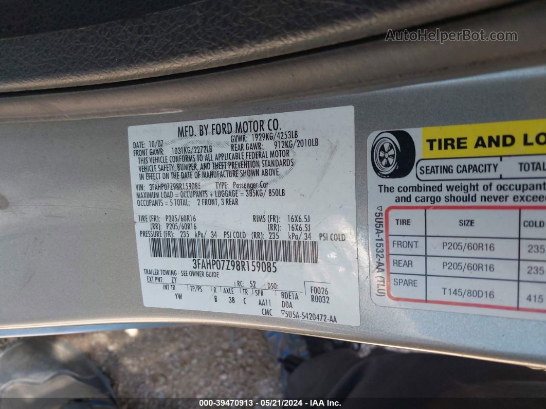 2008 Ford Fusion Se Pewter vin: 3FAHP07Z98R159085