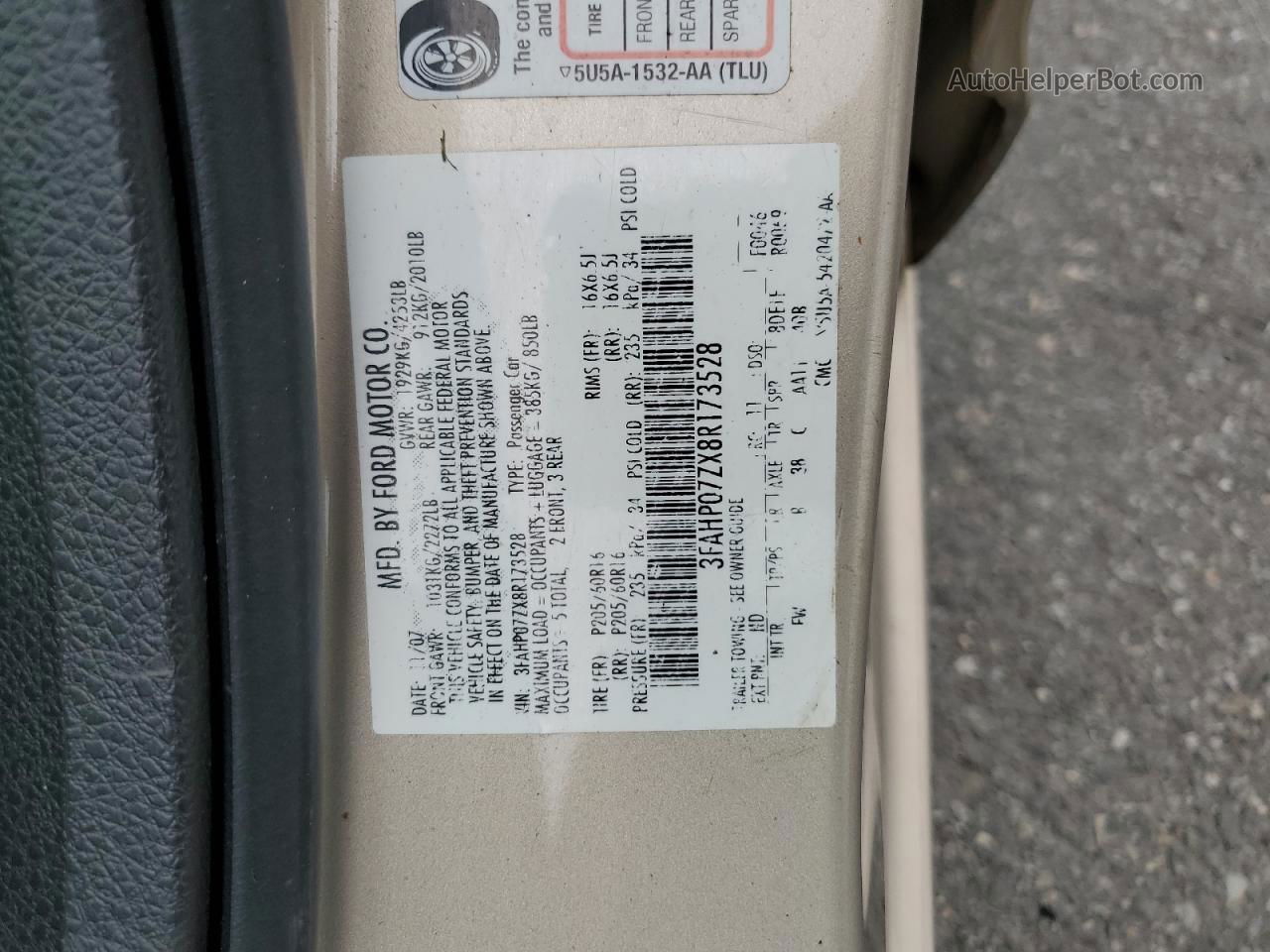 2008 Ford Fusion Se Cream vin: 3FAHP07ZX8R173528