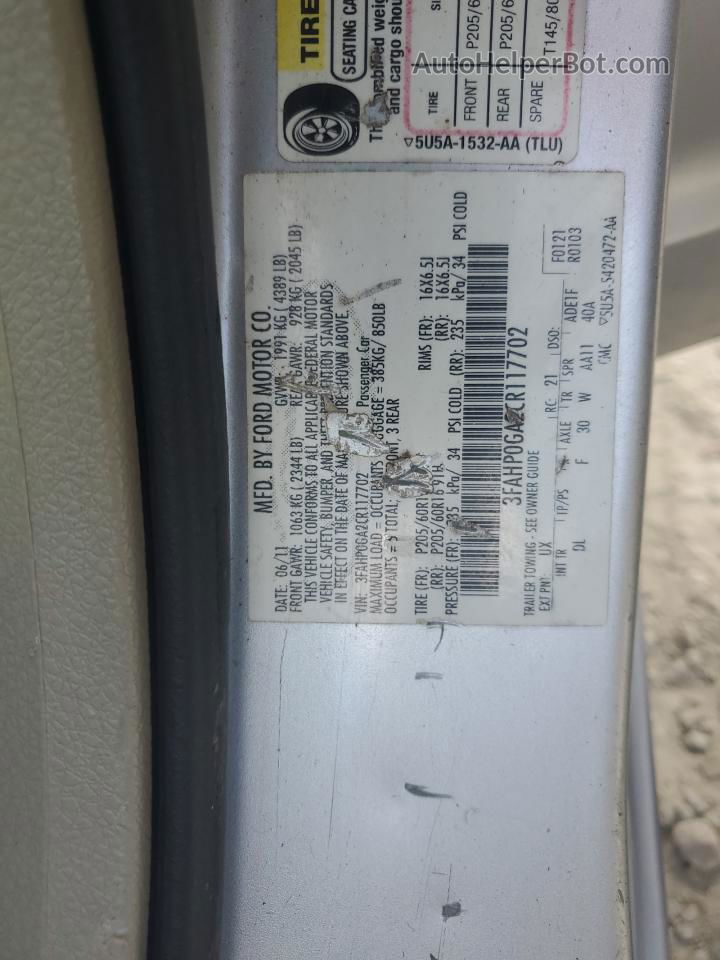 2012 Ford Fusion S Silver vin: 3FAHP0GA2CR117702