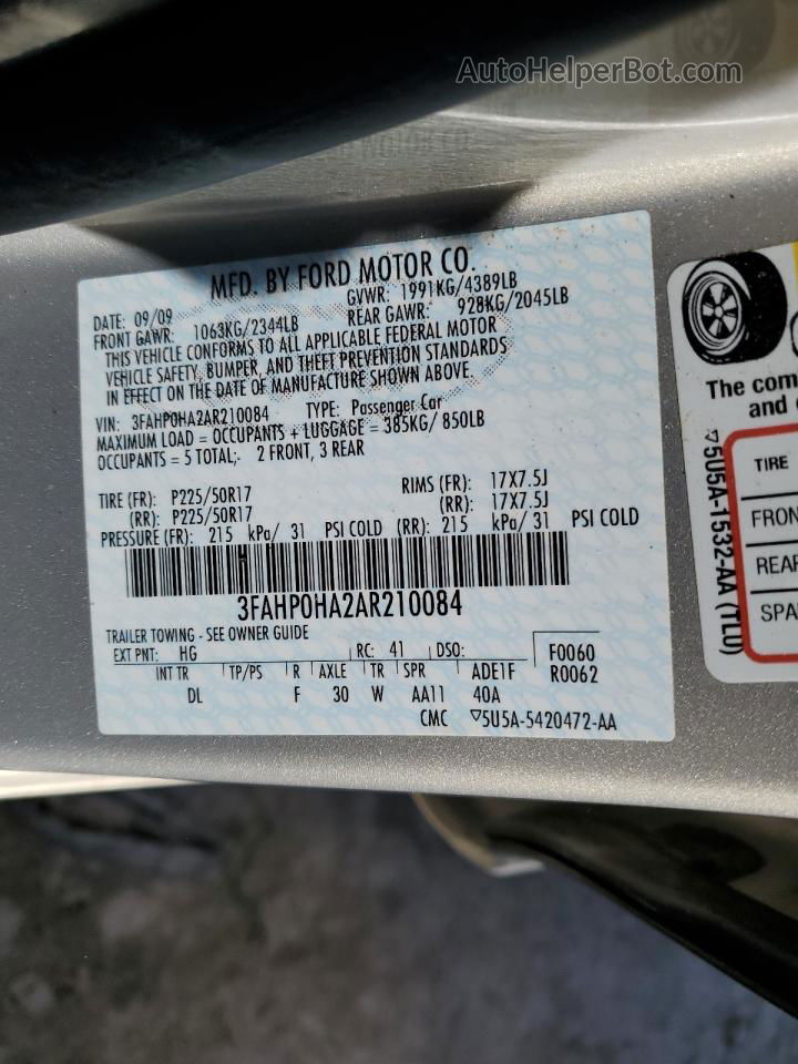 2010 Ford Fusion Se Silver vin: 3FAHP0HA2AR210084