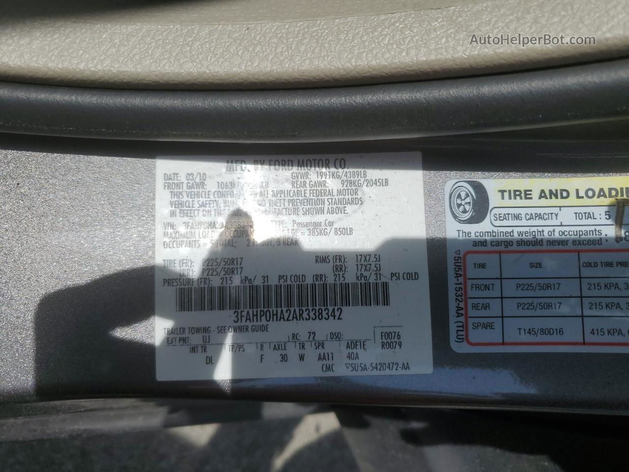 2010 Ford Fusion Se Gray vin: 3FAHP0HA2AR338342