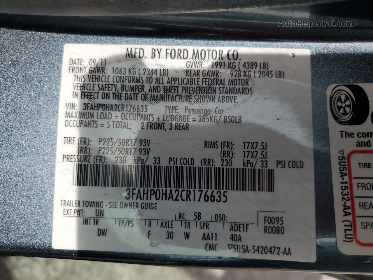 2012 Ford Fusion Se Blue vin: 3FAHP0HA2CR176635