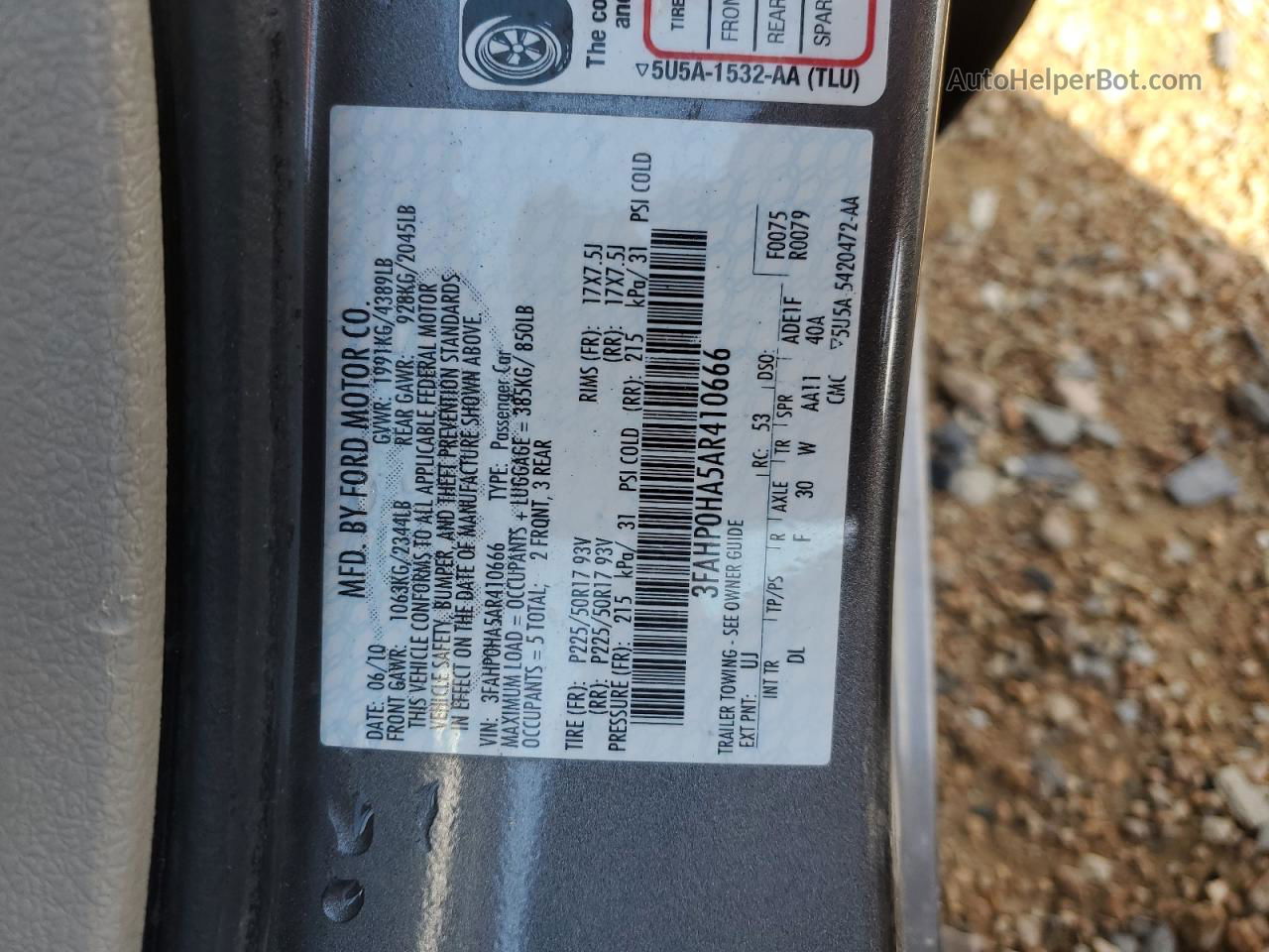 2010 Ford Fusion Se Gray vin: 3FAHP0HA5AR410666