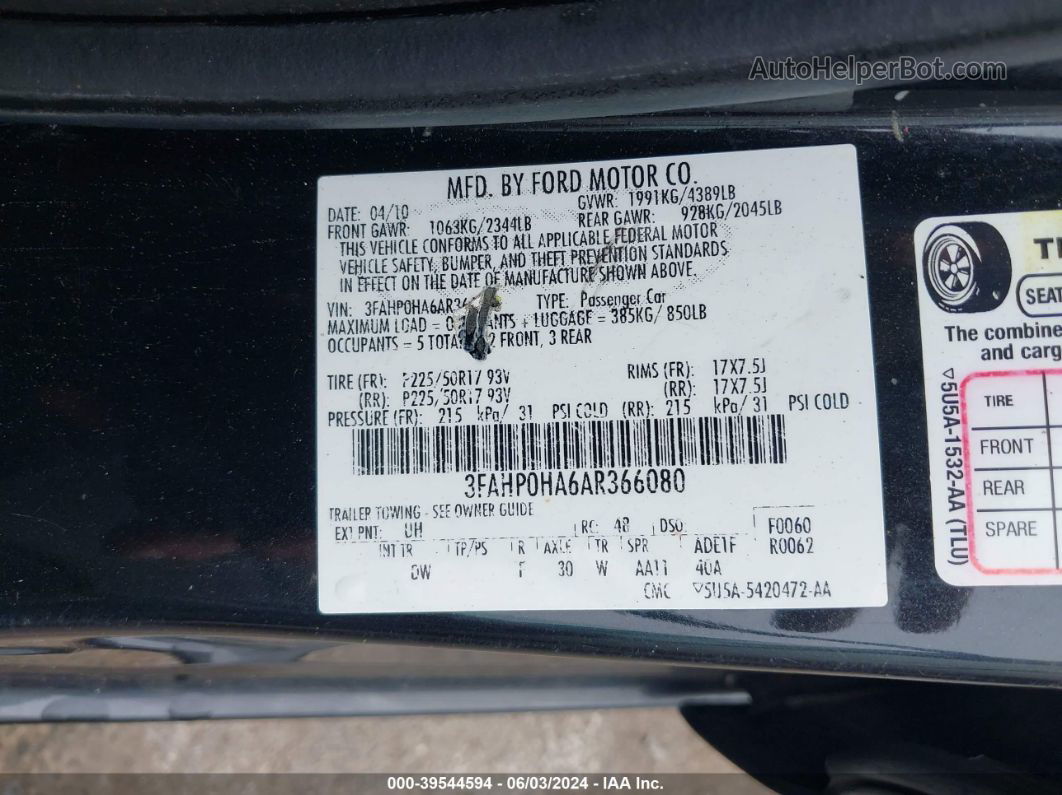 2010 Ford Fusion Se Black vin: 3FAHP0HA6AR366080