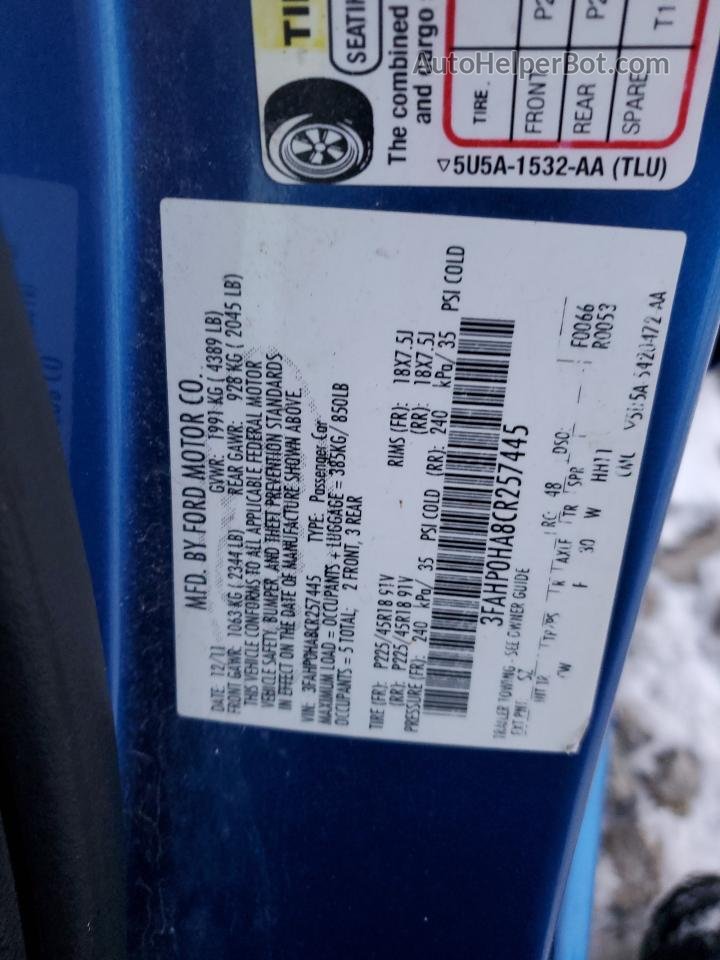 2012 Ford Fusion Se Blue vin: 3FAHP0HA8CR257445