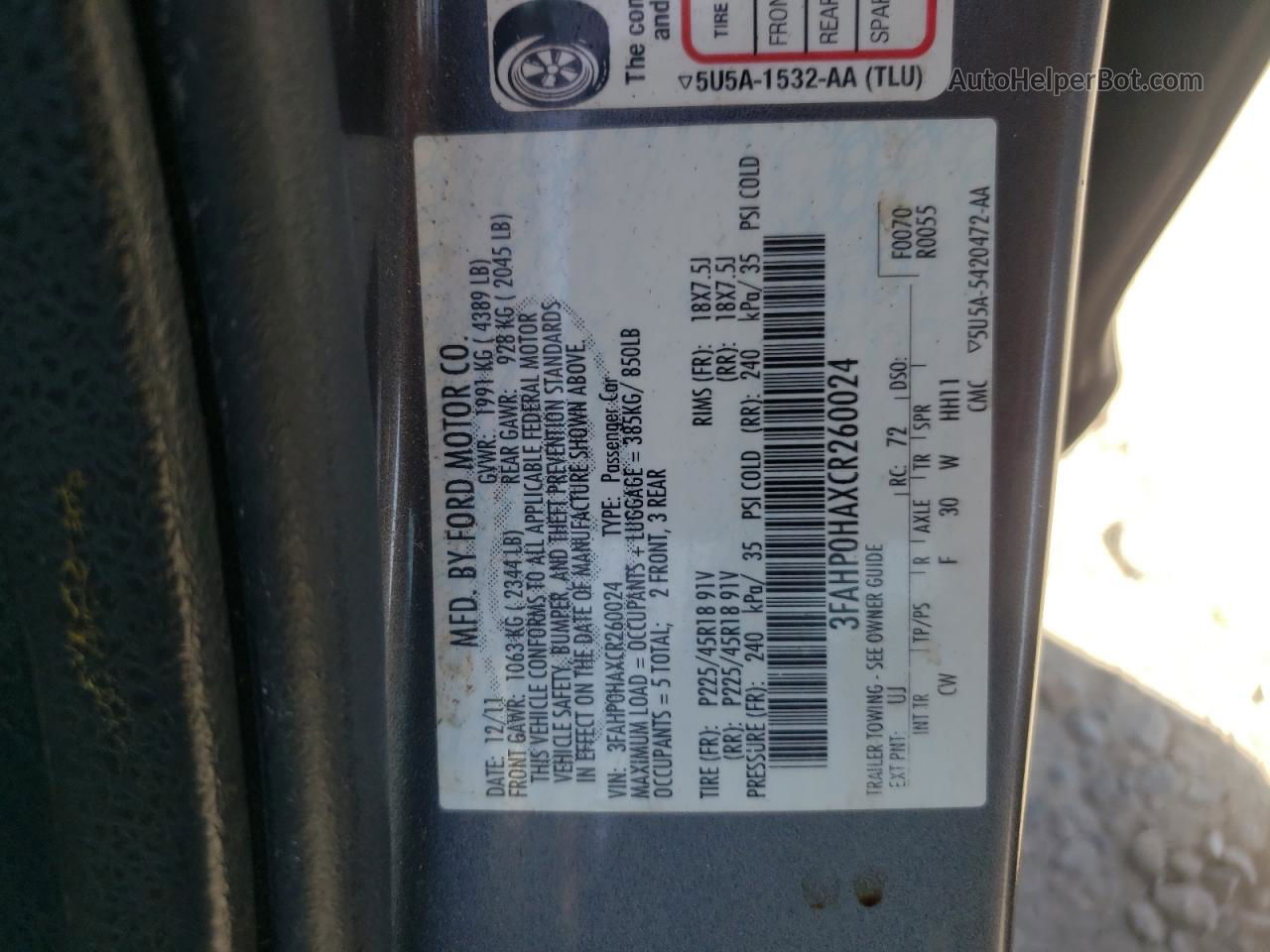 2012 Ford Fusion Se Gray vin: 3FAHP0HAXCR260024