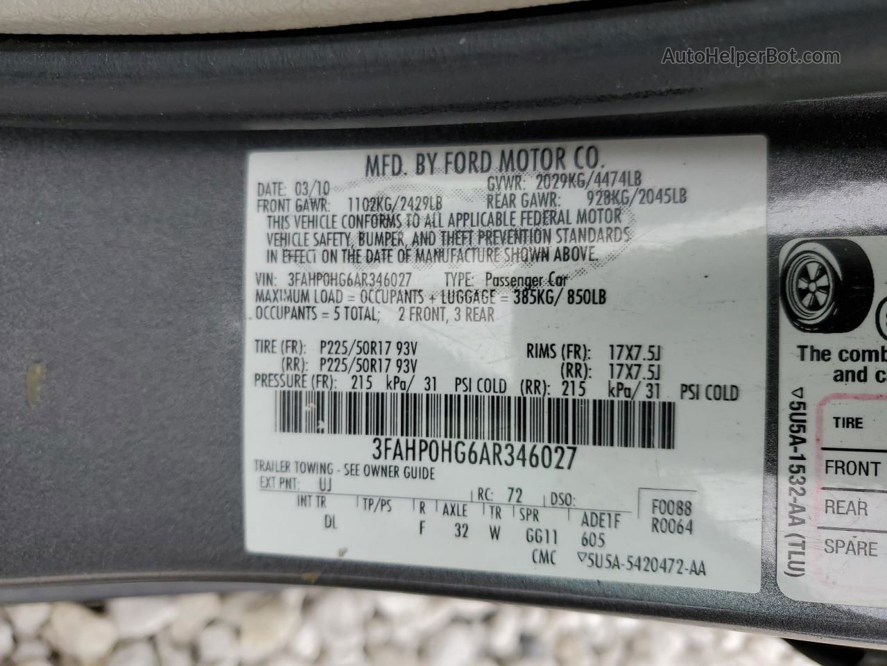 2010 Ford Fusion Se Gray vin: 3FAHP0HG6AR346027