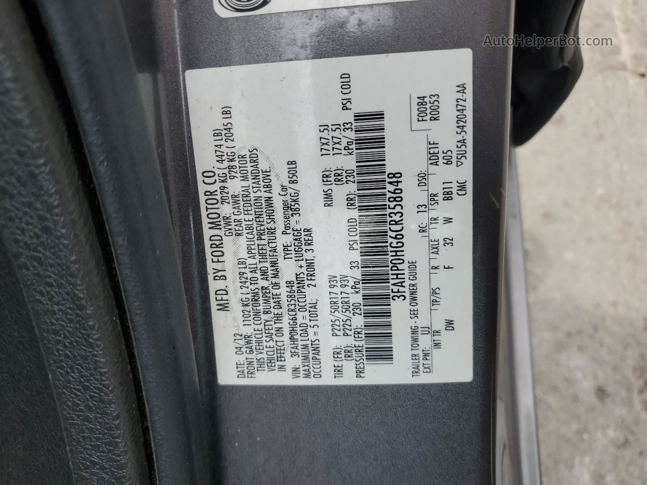 2012 Ford Fusion Se Gray vin: 3FAHP0HG6CR358648