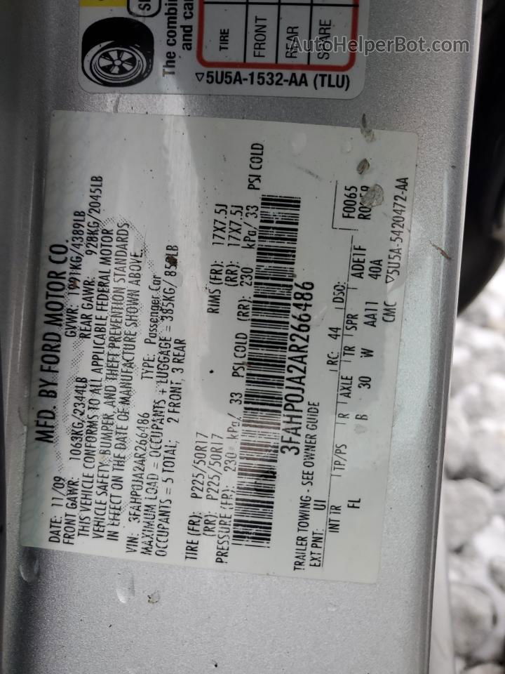 2010 Ford Fusion Sel Silver vin: 3FAHP0JA2AR266486