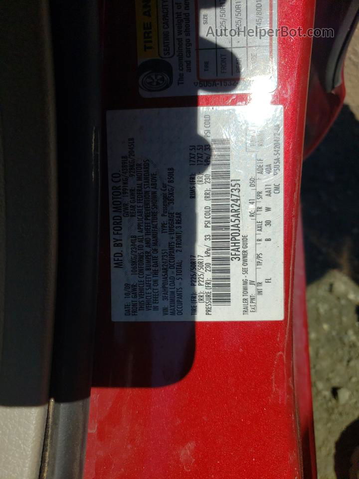 2010 Ford Fusion Sel Red vin: 3FAHP0JA5AR247351