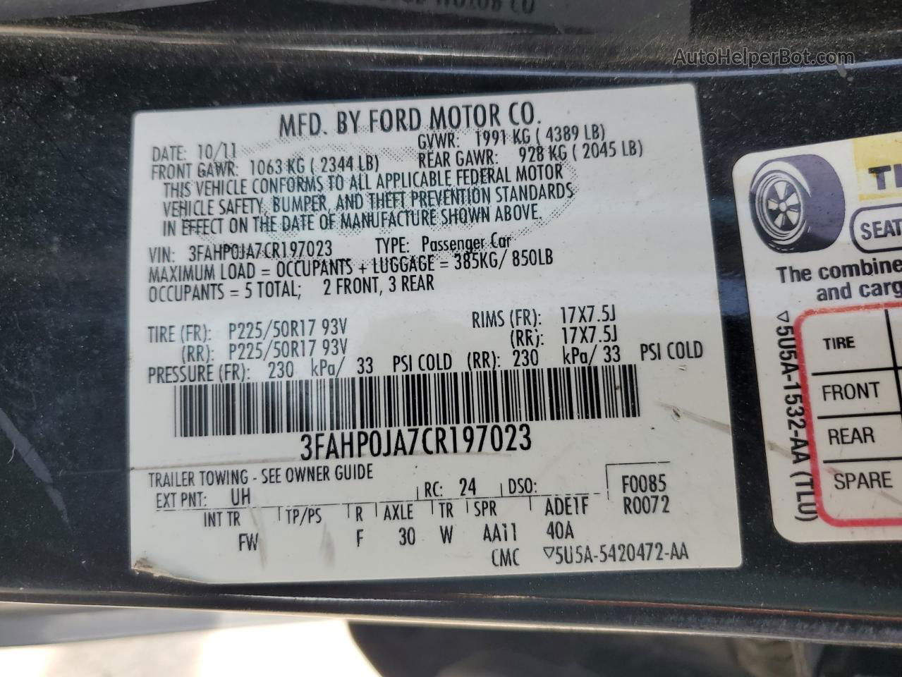 2012 Ford Fusion Sel Черный vin: 3FAHP0JA7CR197023