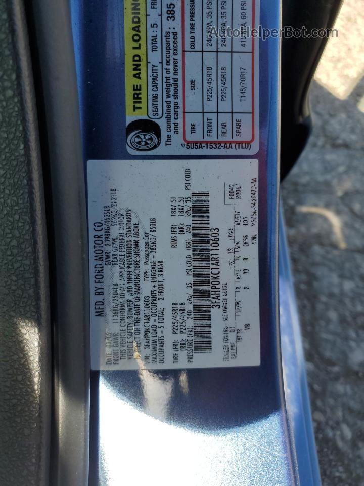 2010 Ford Fusion Sport Blue vin: 3FAHP0KC1AR110603