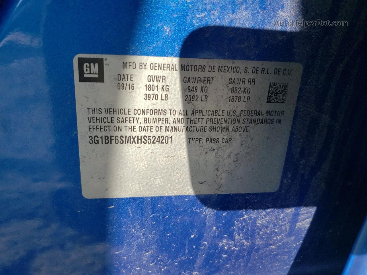 2017 Chevrolet Cruze Premier Blue vin: 3G1BF6SMXHS524201