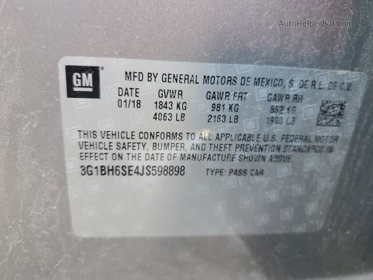 2018 Chevrolet Cruze Lt Gray vin: 3G1BH6SE4JS598898