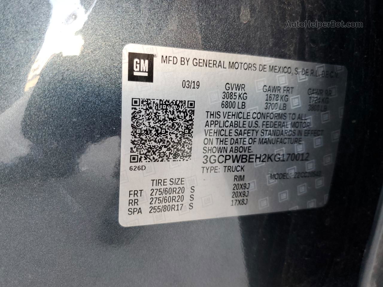 2019 Chevrolet Silverado C1500 Custom Gray vin: 3GCPWBEH2KG170012