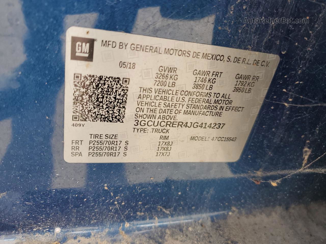 2018 Chevrolet Silverado C1500 Lt Blue vin: 3GCUCRER4JG414237