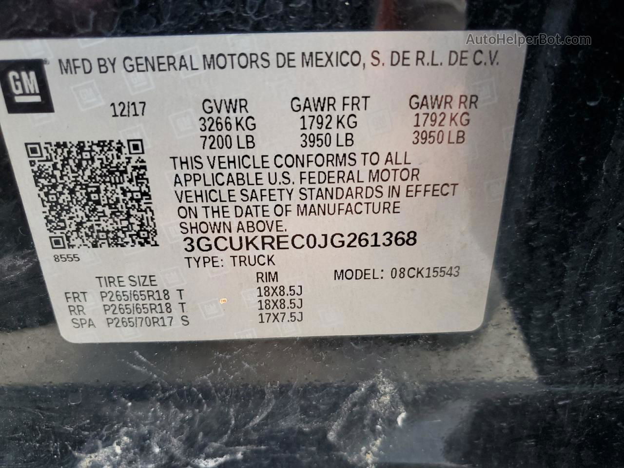 2018 Chevrolet Silverado K1500 Lt Черный vin: 3GCUKREC0JG261368