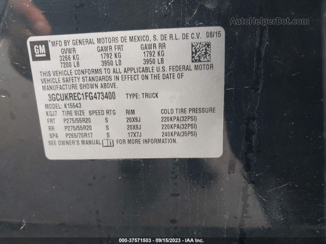 2015 Chevrolet Silverado 1500 Lt Черный vin: 3GCUKREC1FG473400