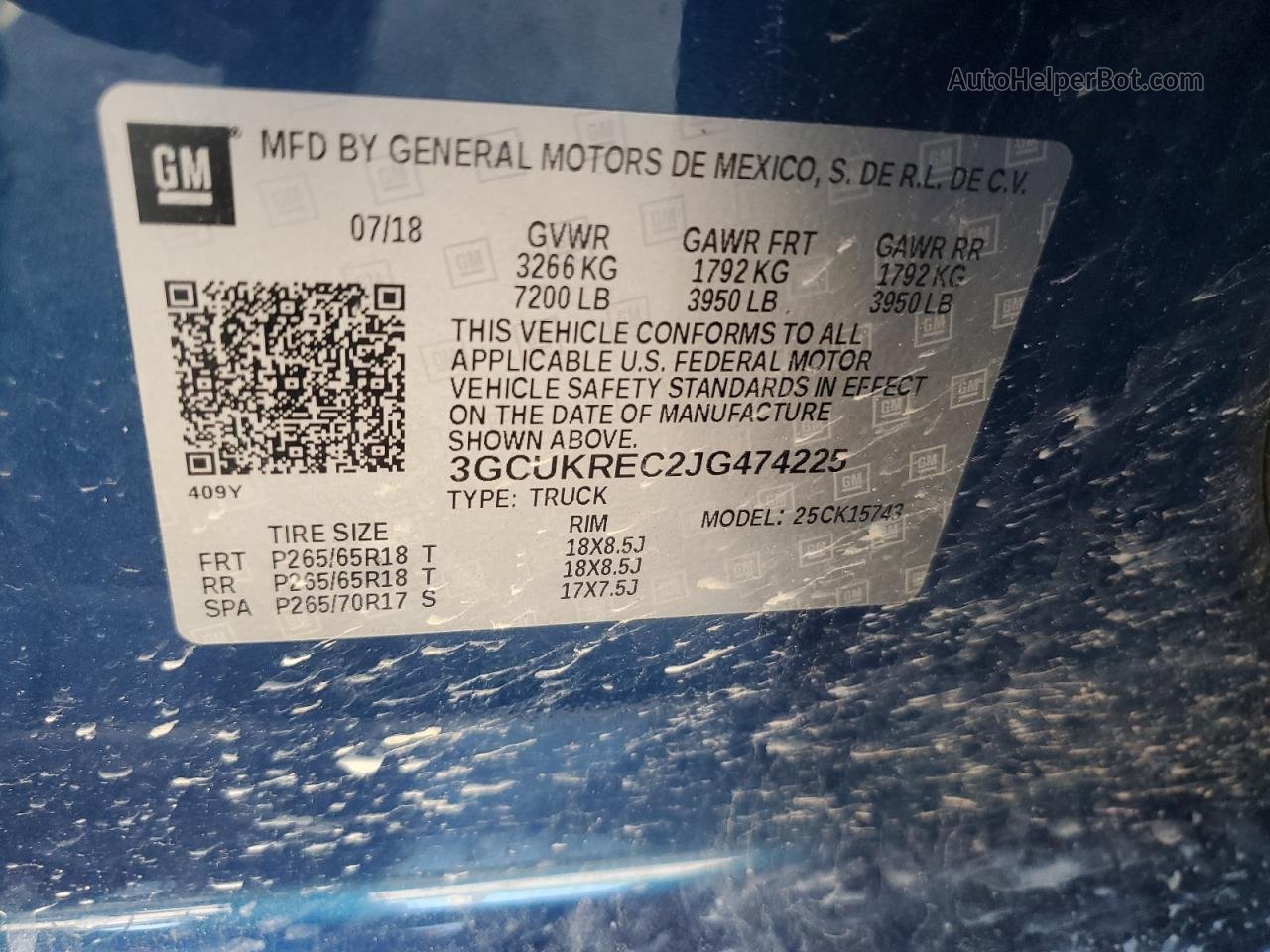 2018 Chevrolet Silverado K1500 Lt Blue vin: 3GCUKREC2JG474225