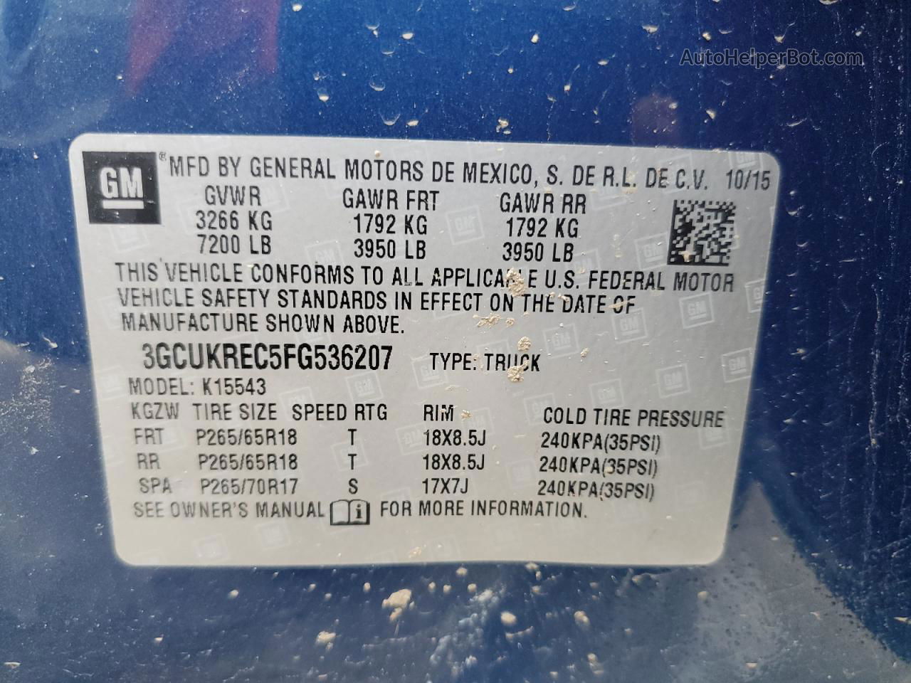 2015 Chevrolet Silverado K1500 Lt Blue vin: 3GCUKREC5FG536207
