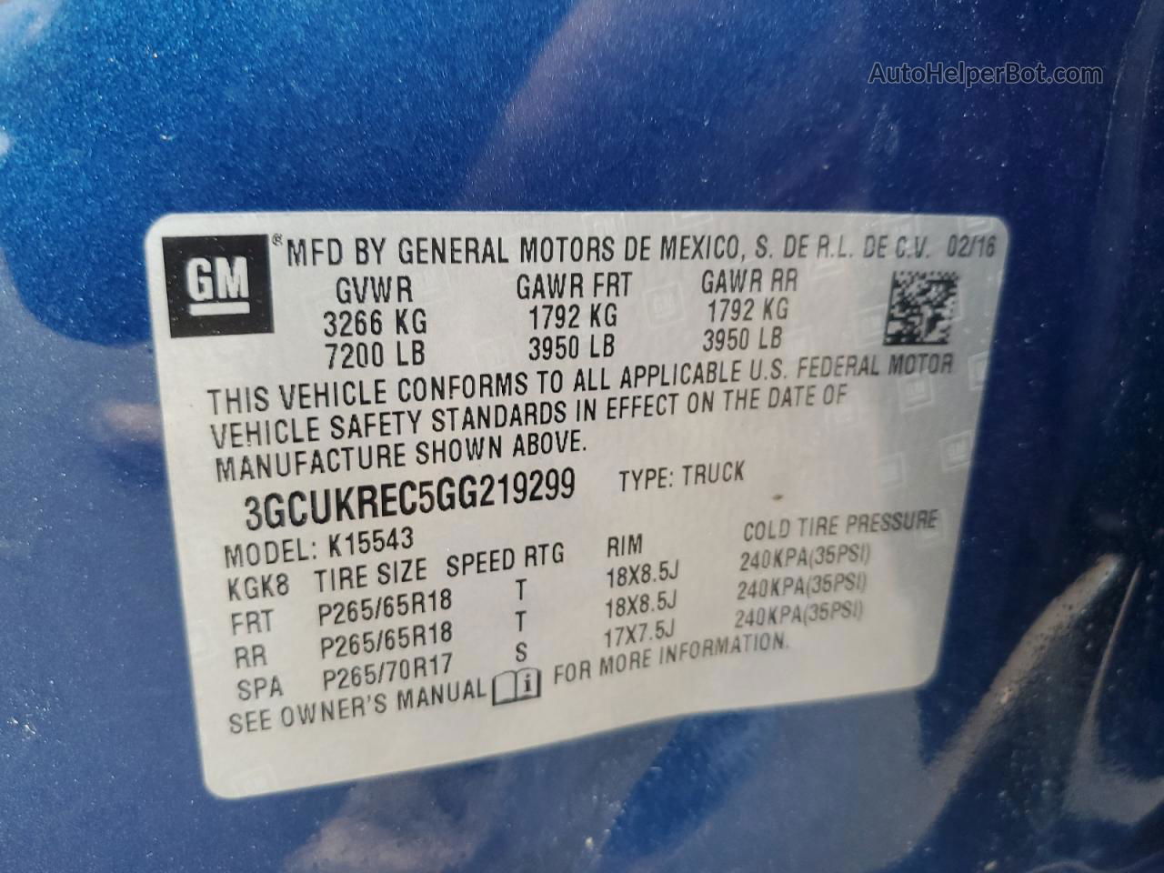 2016 Chevrolet Silverado K1500 Lt Blue vin: 3GCUKREC5GG219299