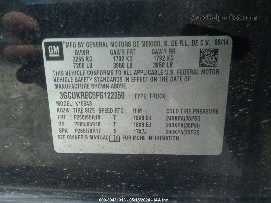 2015 Chevrolet Silverado 1500 1lt Черный vin: 3GCUKREC6FG122059