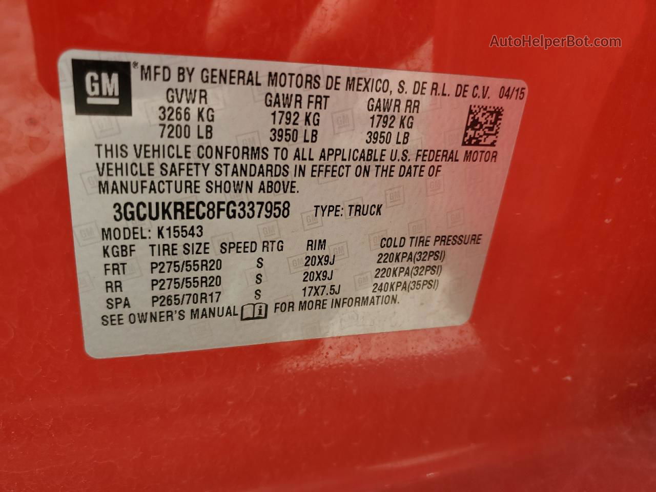 2015 Chevrolet Silverado K1500 Lt Red vin: 3GCUKREC8FG337958