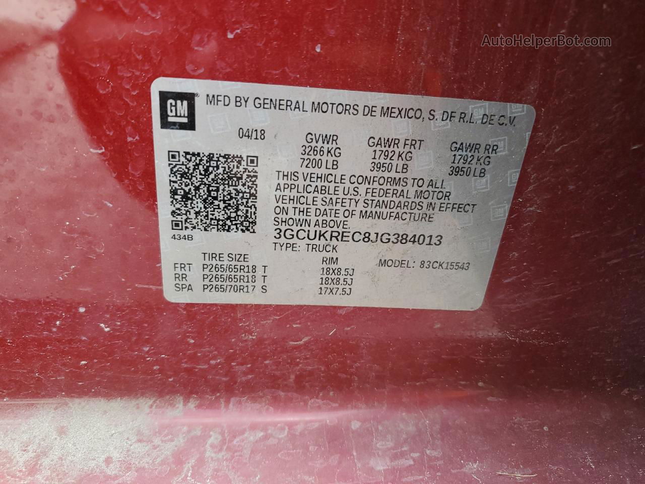 2018 Chevrolet Silverado K1500 Lt Red vin: 3GCUKREC8JG384013