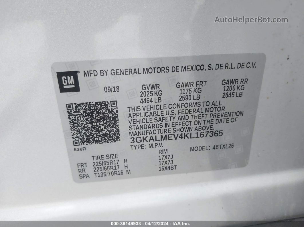 2019 Gmc Terrain Sle Silver vin: 3GKALMEV4KL167365