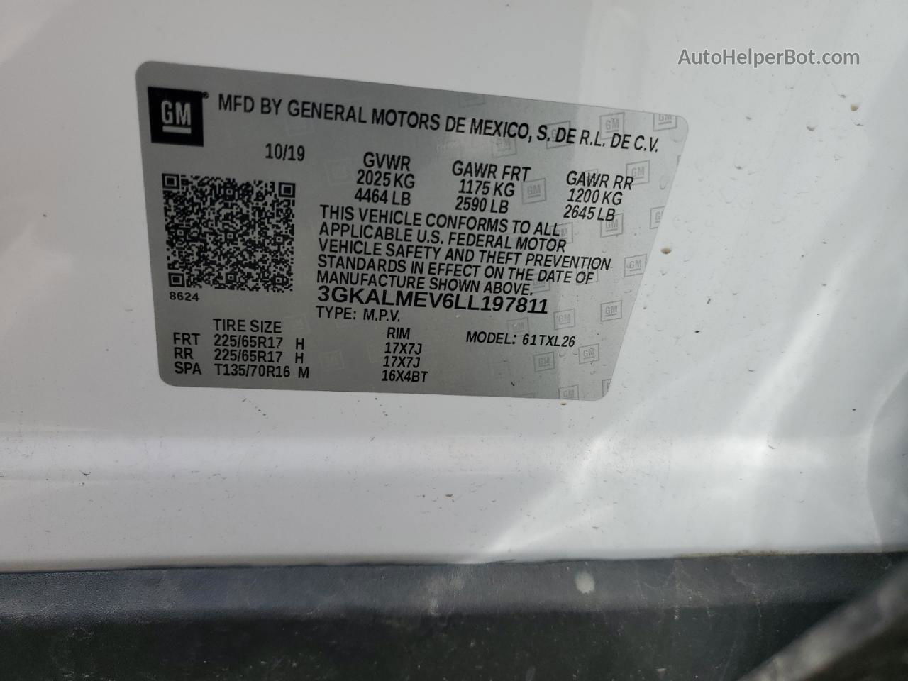 2020 Gmc Terrain Sle White vin: 3GKALMEV6LL197811