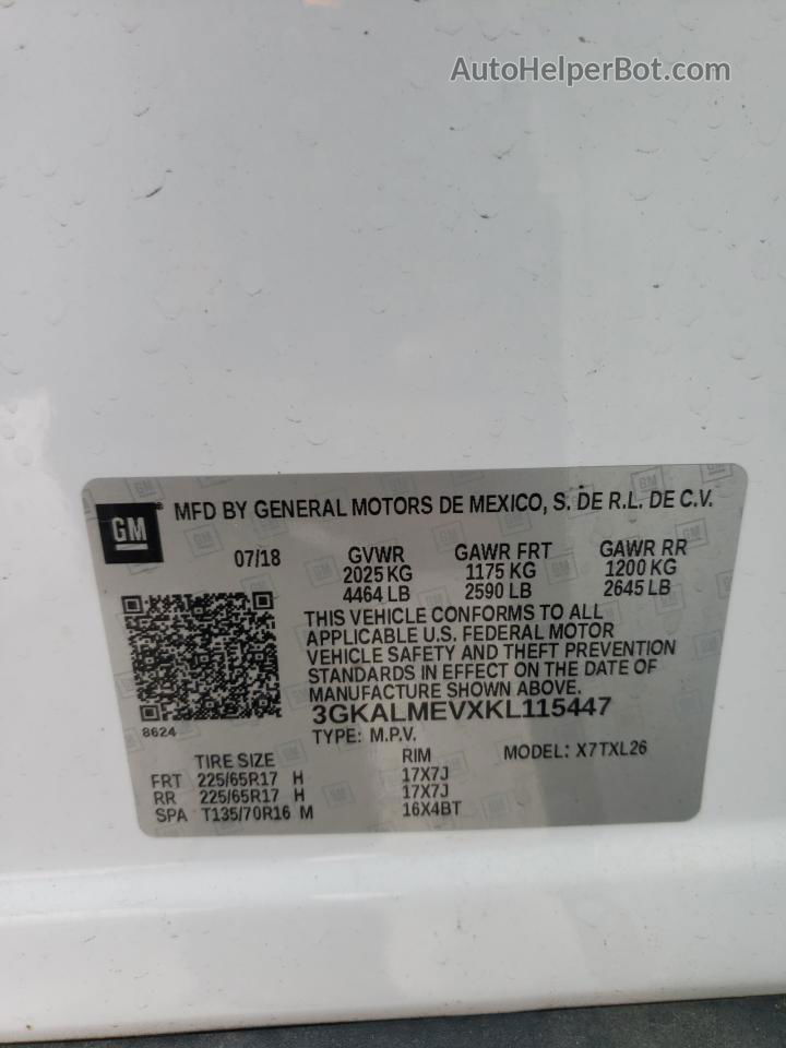 2019 Gmc Terrain Sle White vin: 3GKALMEVXKL115447