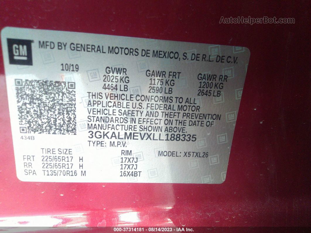 2020 Gmc Terrain Sle Red vin: 3GKALMEVXLL188335