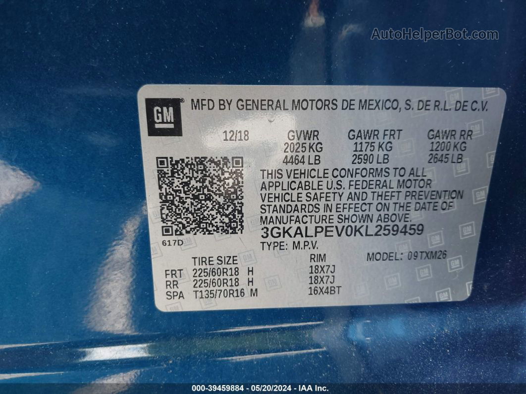 2019 Gmc Terrain Slt Blue vin: 3GKALPEV0KL259459