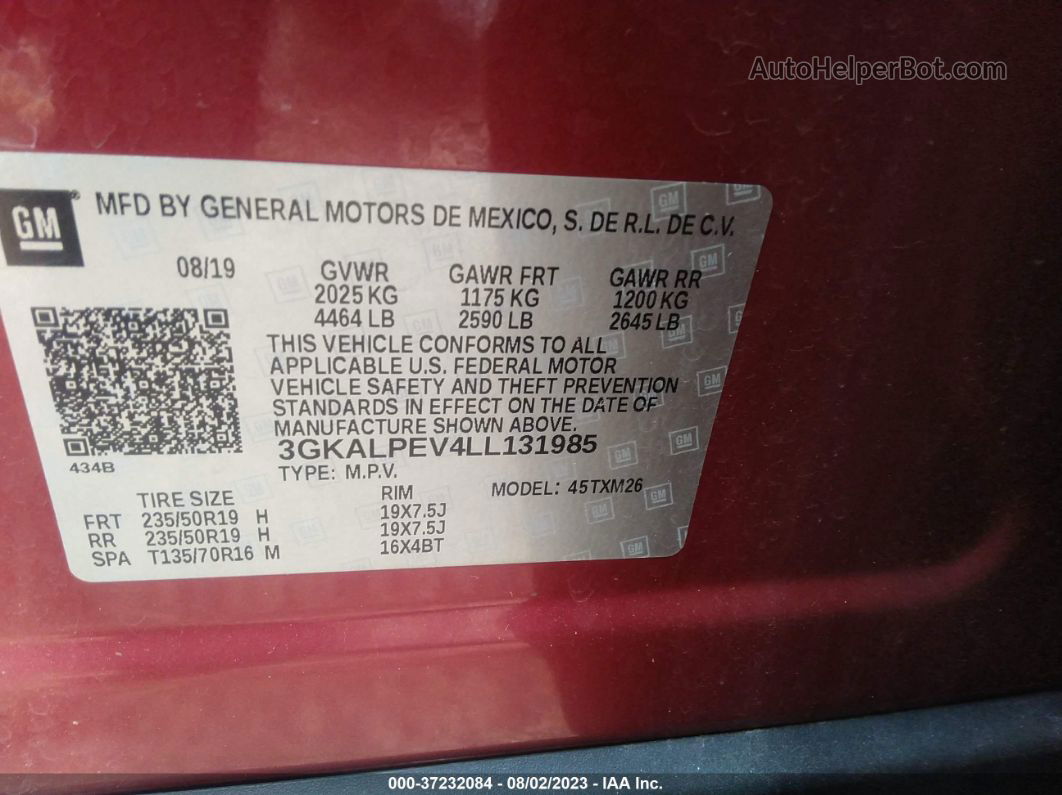 2020 Gmc Terrain Slt Red vin: 3GKALPEV4LL131985