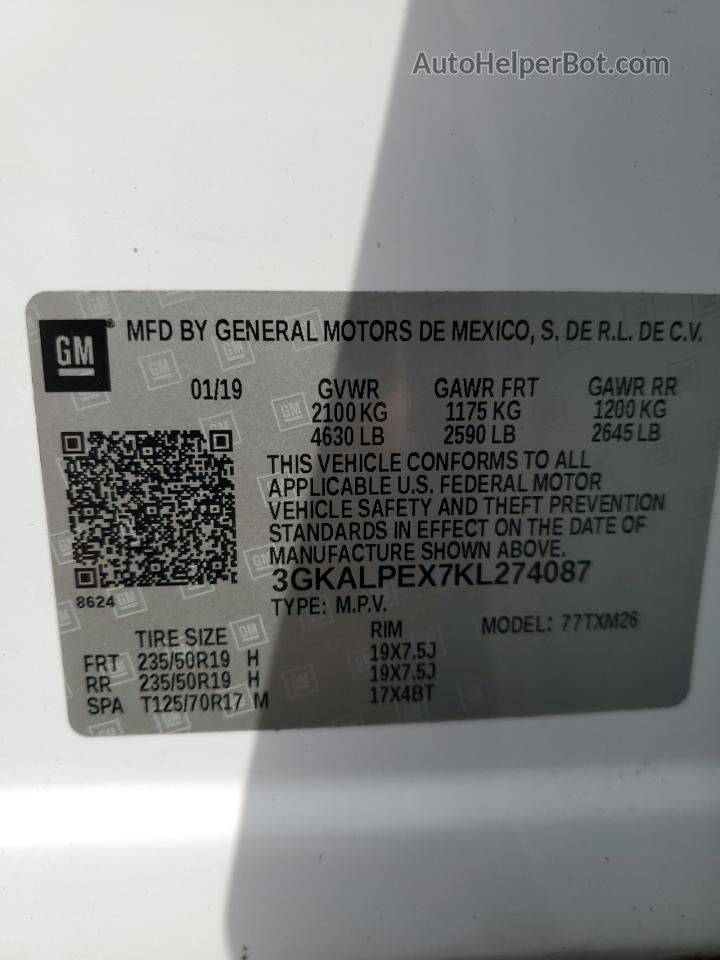 2019 Gmc Terrain Slt Белый vin: 3GKALPEX7KL274087