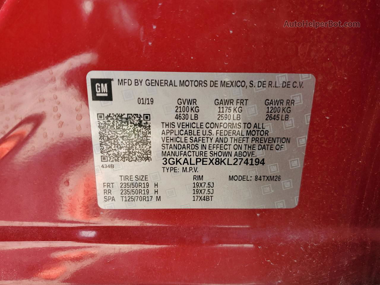 2019 Gmc Terrain Slt Red vin: 3GKALPEX8KL274194