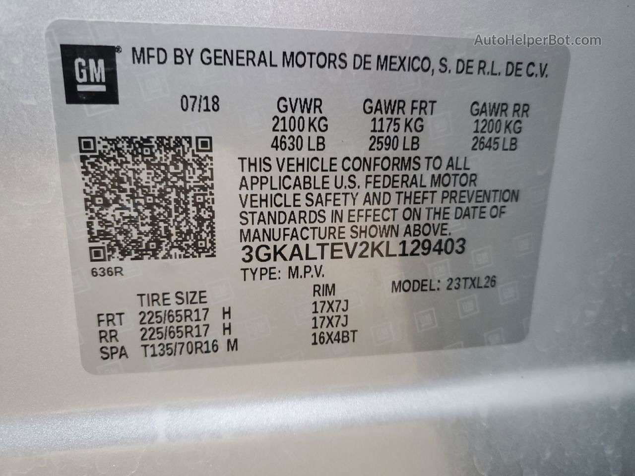 2019 Gmc Terrain Sle Silver vin: 3GKALTEV2KL129403