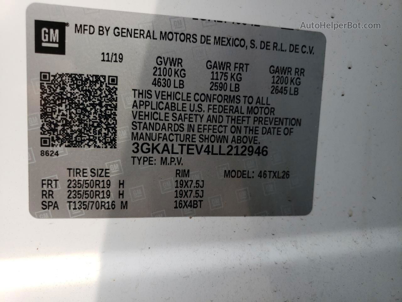 2020 Gmc Terrain Sle White vin: 3GKALTEV4LL212946