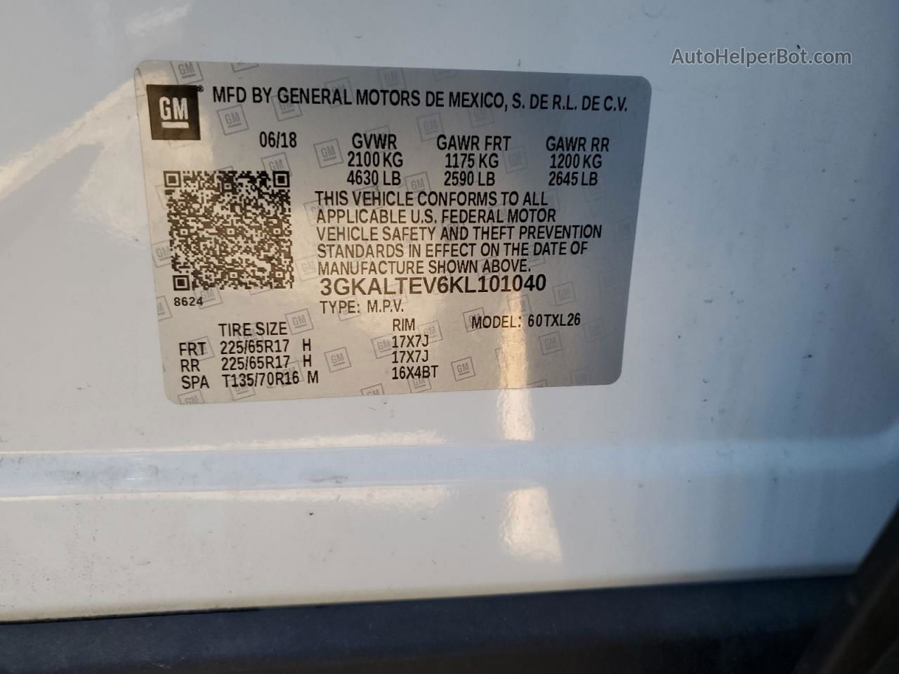 2019 Gmc Terrain Sle White vin: 3GKALTEV6KL101040