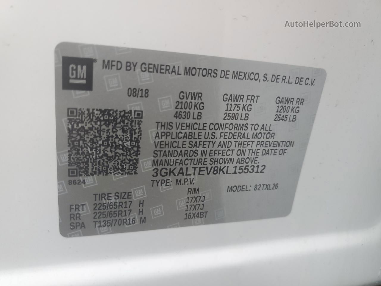 2019 Gmc Terrain Sle White vin: 3GKALTEV8KL155312