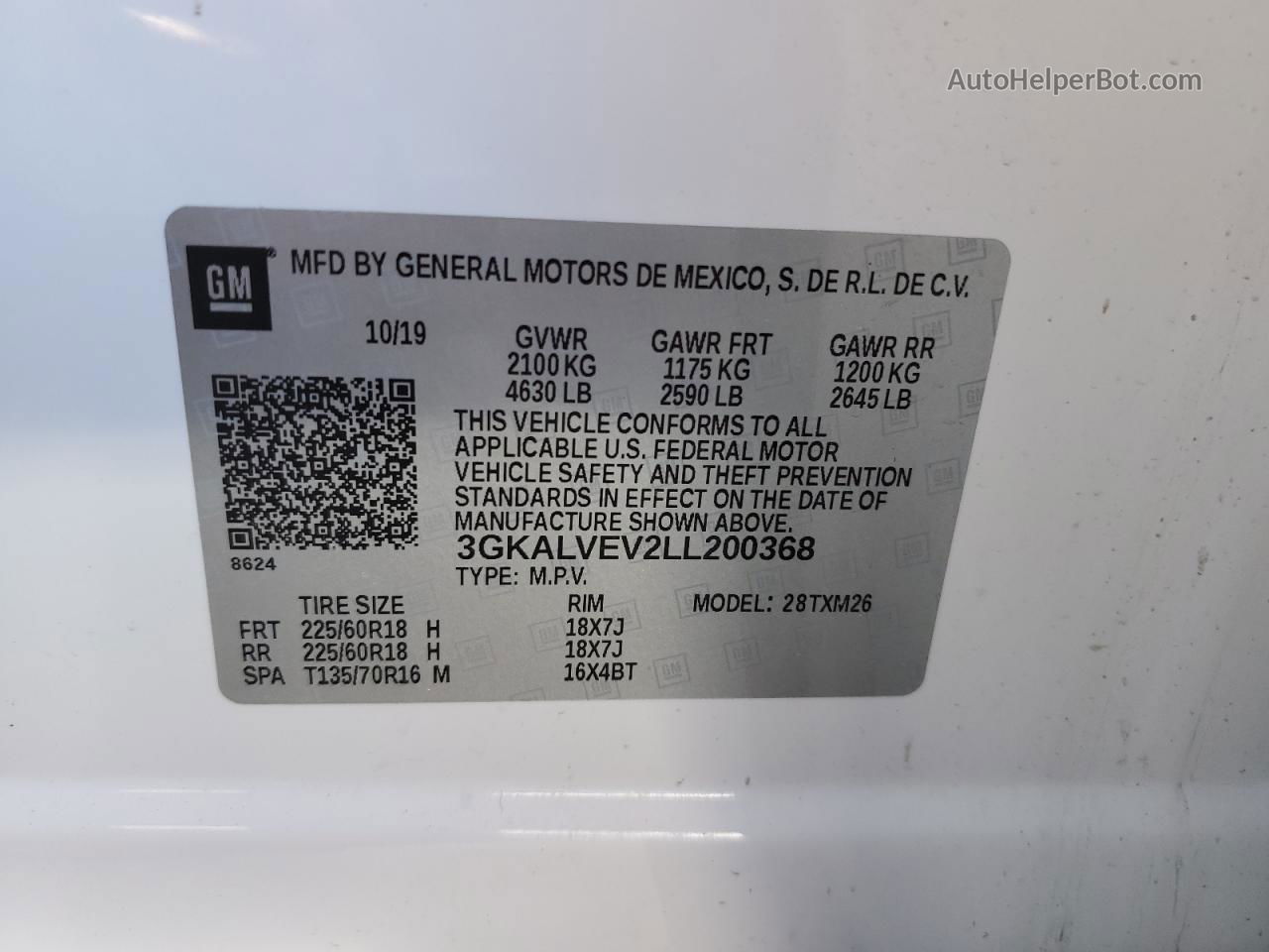 2020 Gmc Terrain Slt White vin: 3GKALVEV2LL200368