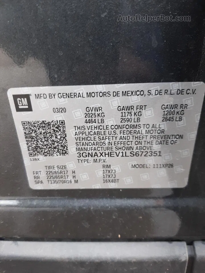 2020 Chevrolet Equinox Ls Charcoal vin: 3GNAXHEV1LS672351